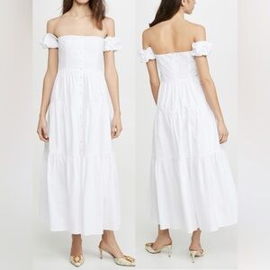 NEW STAUD Elio Off the shoulder white midi cotton Dress sz 00